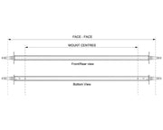 Straight Beam Axle - 9" Drum - 1500kg - Galvanised technical drawing showing front and bottom views with mount centres.