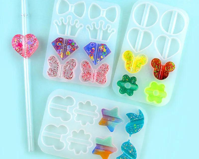 Straws Moulds Straw Topper Resin Mould, Straw Topper Attachment Silicone Casting Molds with Mouse, Crown, Heart, Star, Flower, Butterfly Shape by Resin Art NZ