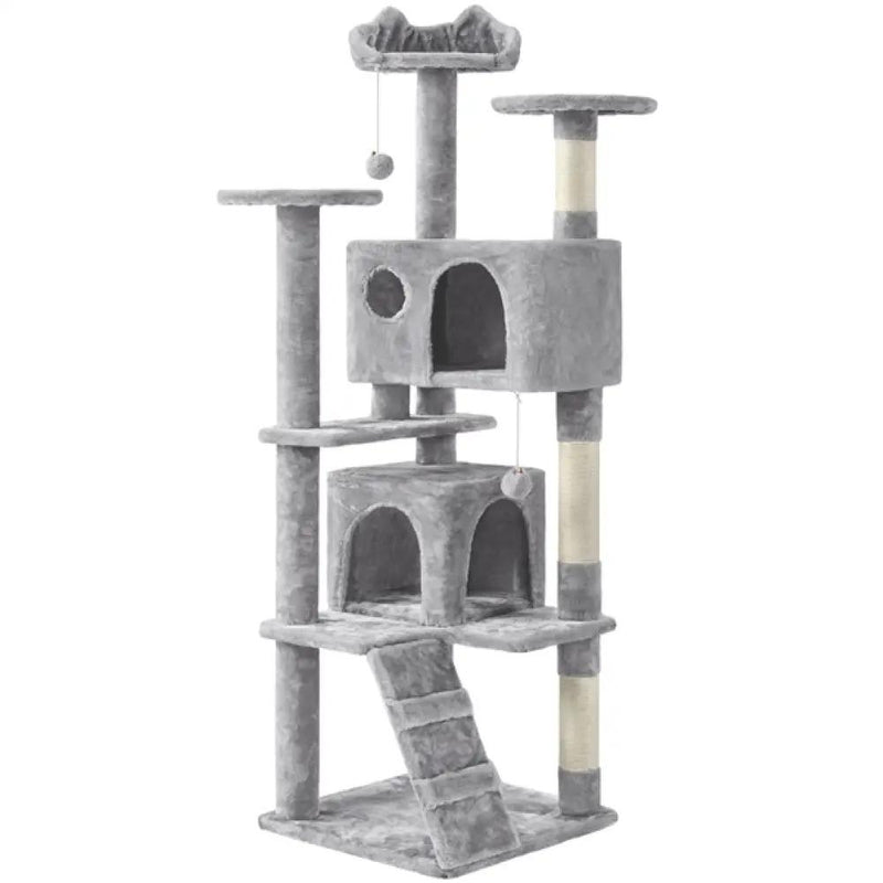 Cat Tree Condo Kitten Tree Tower w/ 2 Condos & 2 Dangling Balls & 3 Scratching Posts by Yaheetech