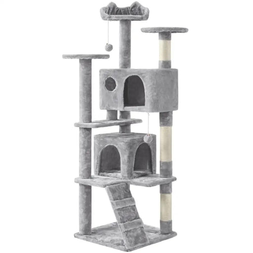 Cat Tree Condo Kitten Tree Tower w/ 2 Condos & 2 Dangling Balls & 3 Scratching Posts by Yaheetech