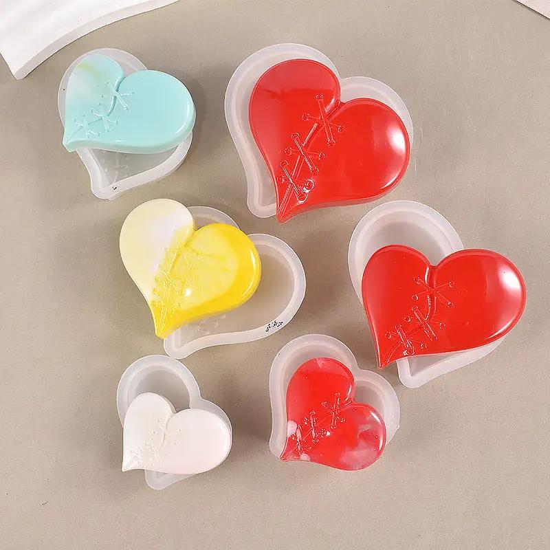 Rubbing Stitching Patching Heart Shaped Keychain Pendant Silicone Moulds for Resin Plaster Soap by Resin Art NZ