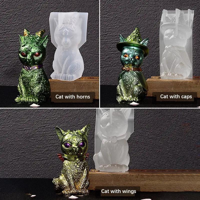 Gloss Mirror Magic Cat Ornament Demon Pirate Cat Key Pendant Silicone Moulds by Resin Art NZ