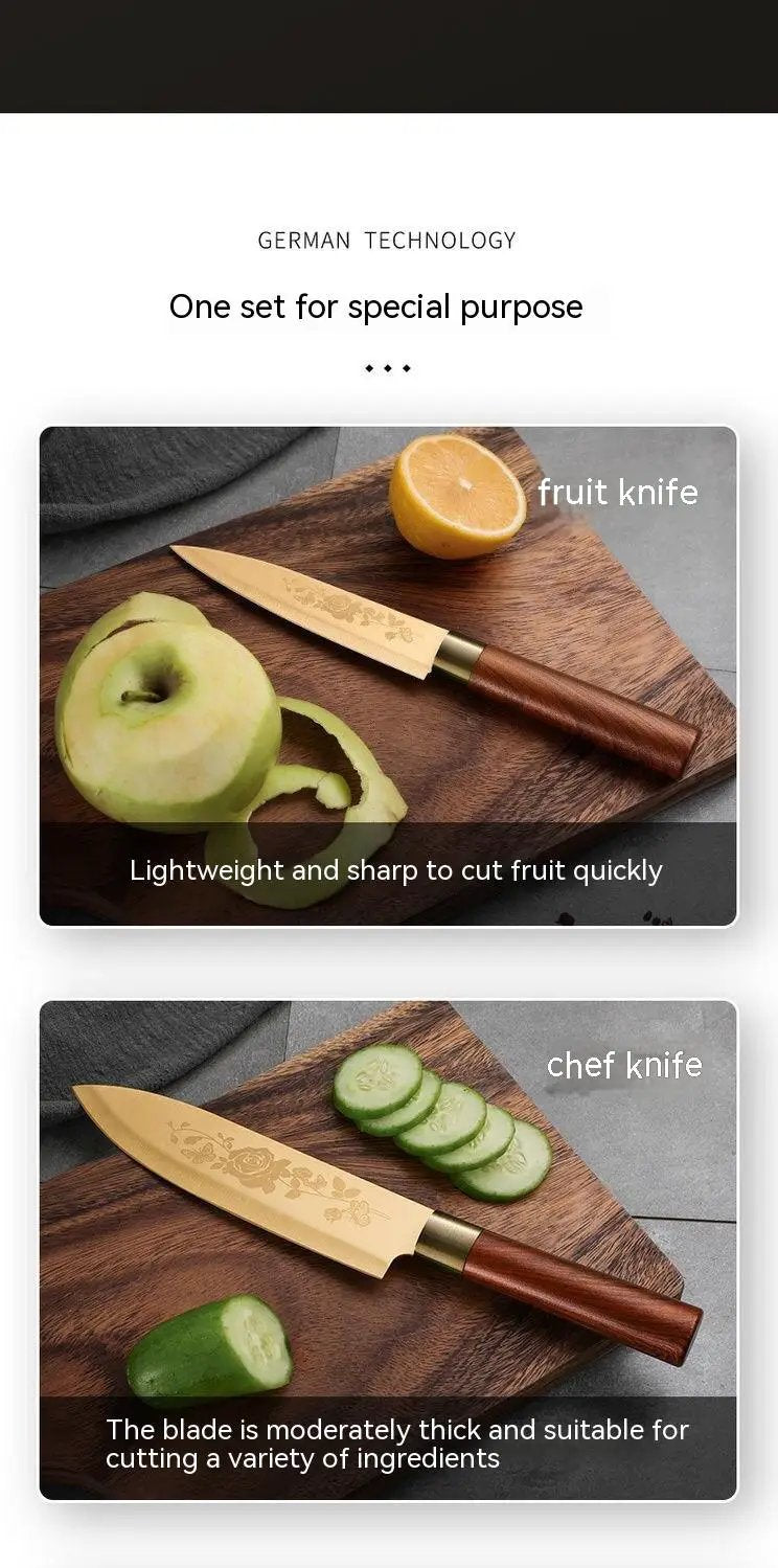 Gold Kitchen Household Alloy Bone Cutting Slice Knife Set Titanium Slicing Knife by China Dropship