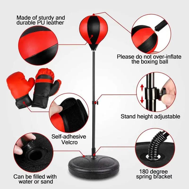 Punch Speed Ball Gloves Set Free Standing Punching Boxing Bag Home GYM Training by dealonline.co.nz