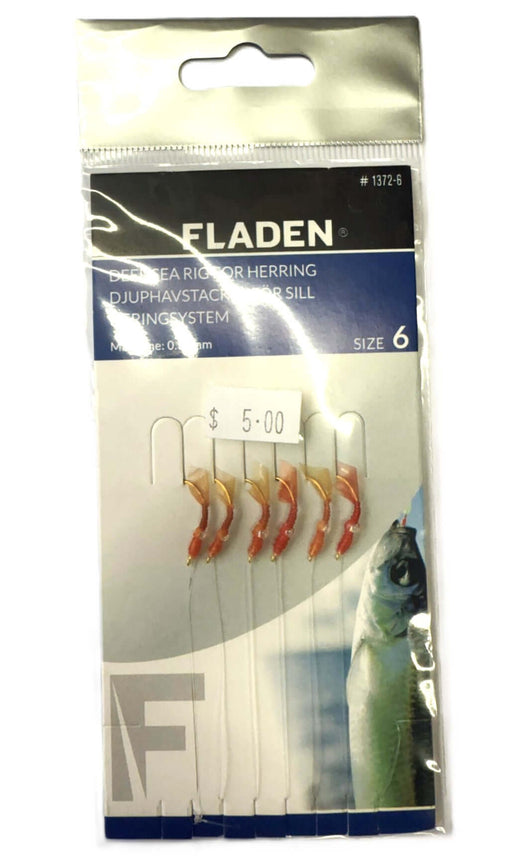 Sabiki Orange sze 6 Hook packaging showcasing six sharp hooks designed for bait fishing.