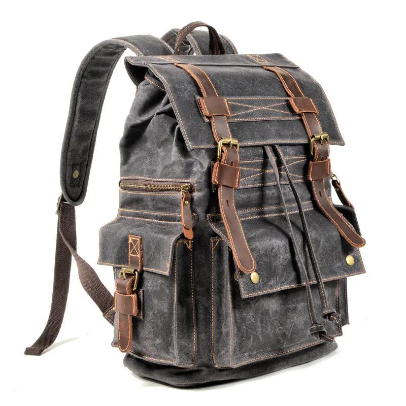 Beeswax Canvas & Leather Mountaineering Bag – Waxed Canvas Travel Rucksack | Unisex | Dark Gray, Coffee, Gray Green by Mead's Supply & Equipment Outfitters limited