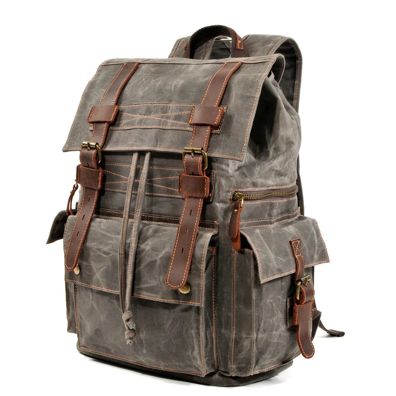 Beeswax Canvas & Leather Mountaineering Bag – Waxed Canvas Travel Rucksack | Unisex | Dark Gray, Coffee, Gray Green by Mead's Supply & Equipment Outfitters limited