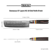 Qulajoy 7 Inch Nakiri Chef Knife,Professional Japanese 67 Layers Damascus VG-10 Steel Core,Hammered Vegetable Cutting Knife,Ergonomic Pakkawood Handle With Sheath - Santoku Knife by China Dropship