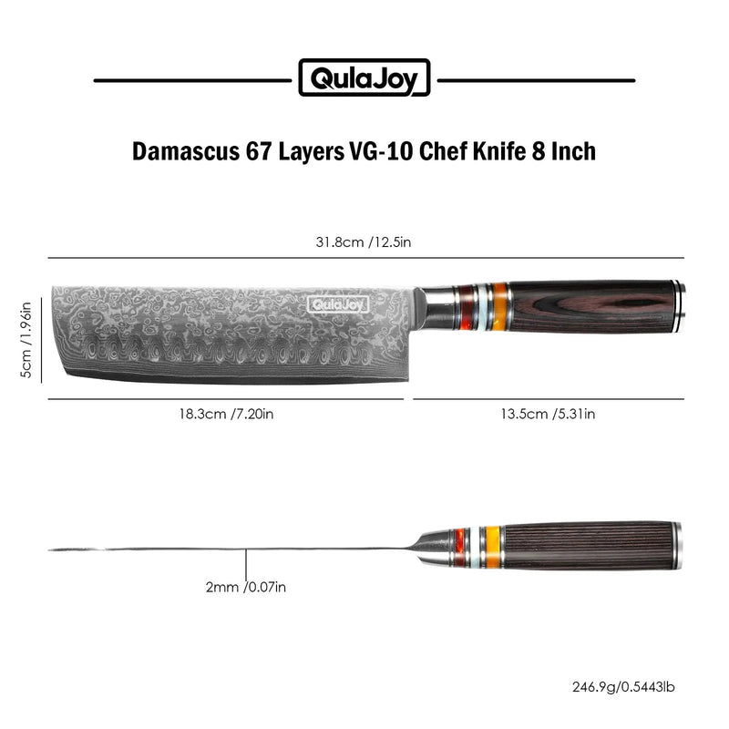 Qulajoy 7 Inch Nakiri Chef Knife,Professional Japanese 67 Layers Damascus VG-10 Steel Core,Hammered Vegetable Cutting Knife,Ergonomic Pakkawood Handle With Sheath - Santoku Knife by China Dropship