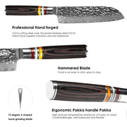 Qulajoy 7 Inch Nakiri Chef Knife,Professional Japanese 67 Layers Damascus VG-10 Steel Core,Hammered Vegetable Cutting Knife,Ergonomic Pakkawood Handle With Sheath - Santoku Knife by China Dropship
