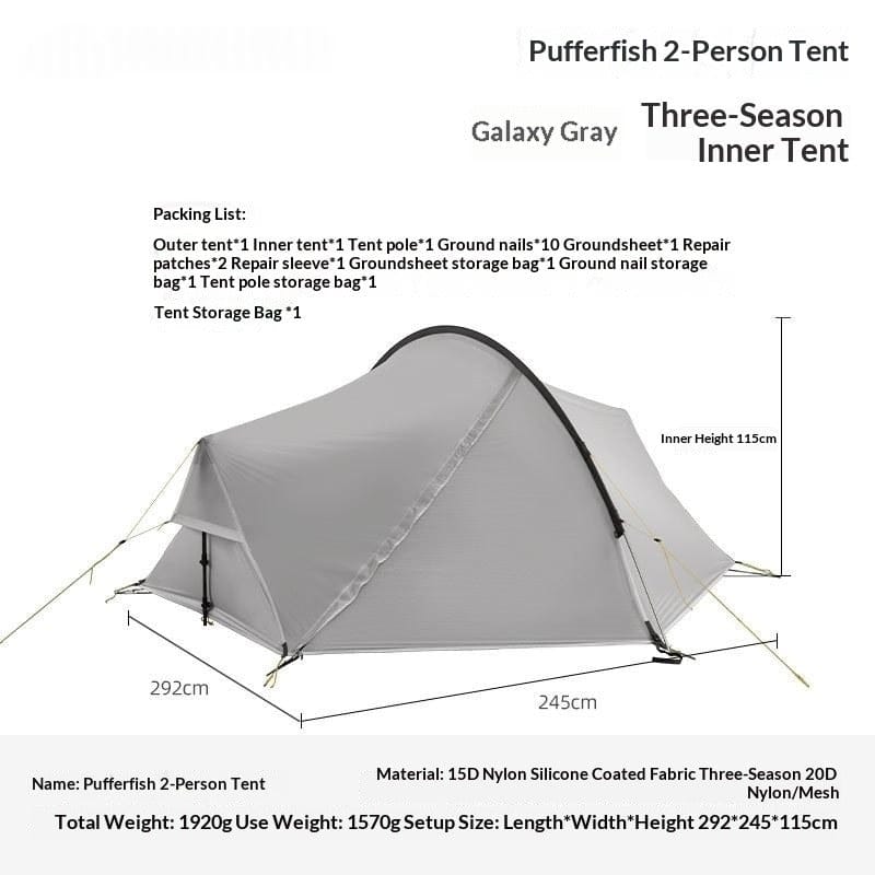 Mead's Supply & Equipment Outfitters limited Pufferfish 2-Person Ultralight Three-Season Tent 15D Nylon Pufferfish 2 Person Tent Ultralight Three Season