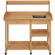 Potting Bench Table Removable Sink Firwood Drawer Open Multiple Shelves by Yaheetech