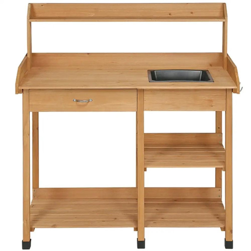 Potting Bench Table Removable Sink Firwood Drawer Open Multiple Shelves by Yaheetech