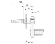 Technical drawing of Drop Beam Axle dimensions, showcasing measurements for 9" drum - 1250kg - Galvanised.