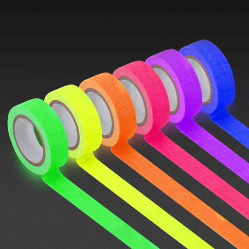 6 Colors Neon Cloth Tape Glow in Dark UV Light / Blacklight Tape by salelink.co.nz