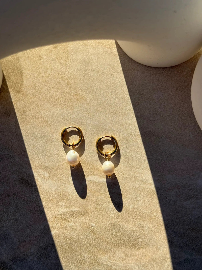 Heitiki Pearl Gold Huggies by Tahana Jewellery