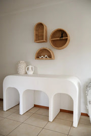 Inkah Limited Natural Woven Rattan Arch Wall Shelf For Boho Decor Natural Woven Rattan Arch Wall Shelf for Boho Decor