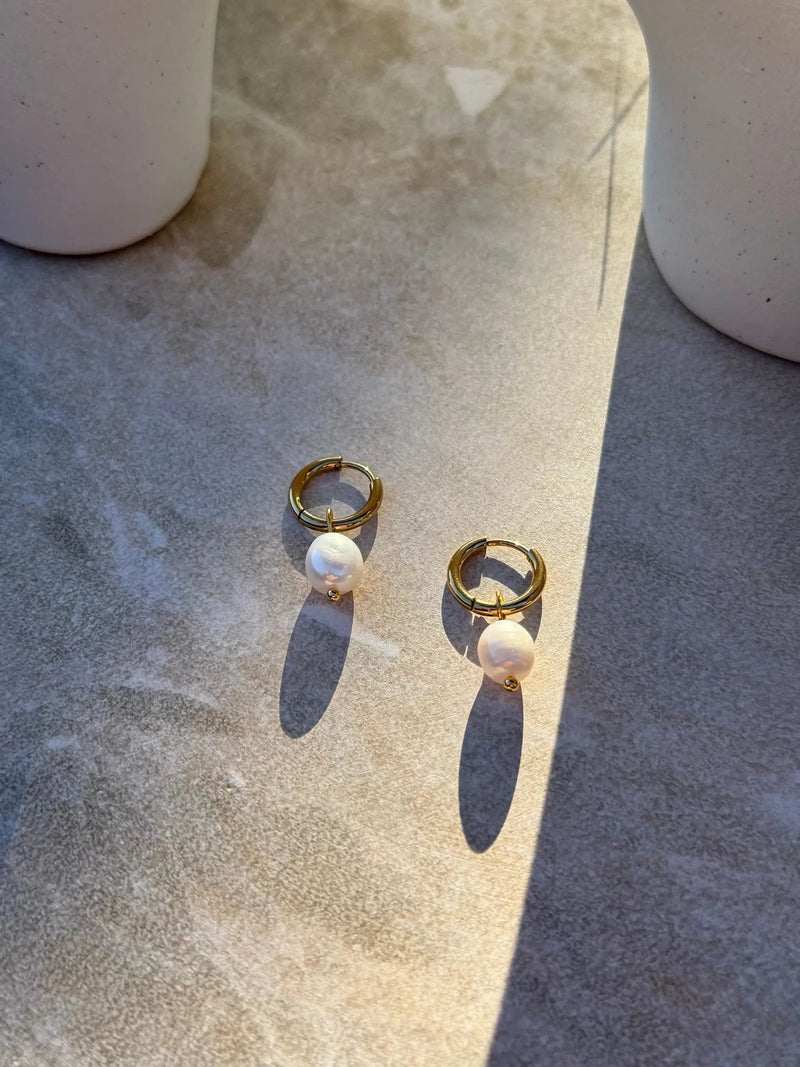 Heitiki Pearl Gold Huggies by Tahana Jewellery