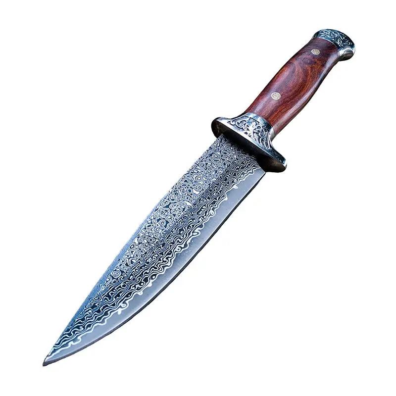 Fruit Camping Handle Meat Cleaver Damascus Steel Outdoor High-hardness Survival Knife Damascus Free Leather Case by China Dropship