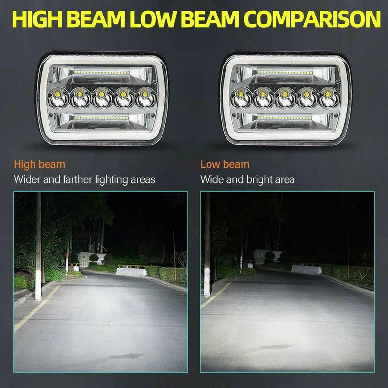 5x7" 7x6" Inch LED Headlights Hi/Lo Beam DRL For Toyota Hilux Jeep Truck 1 Pair by salelink.co.nz