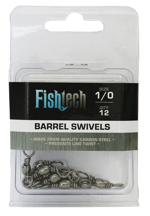 Fishtech Barrel swivels 1/0 (12 per pack) by NZ Diver