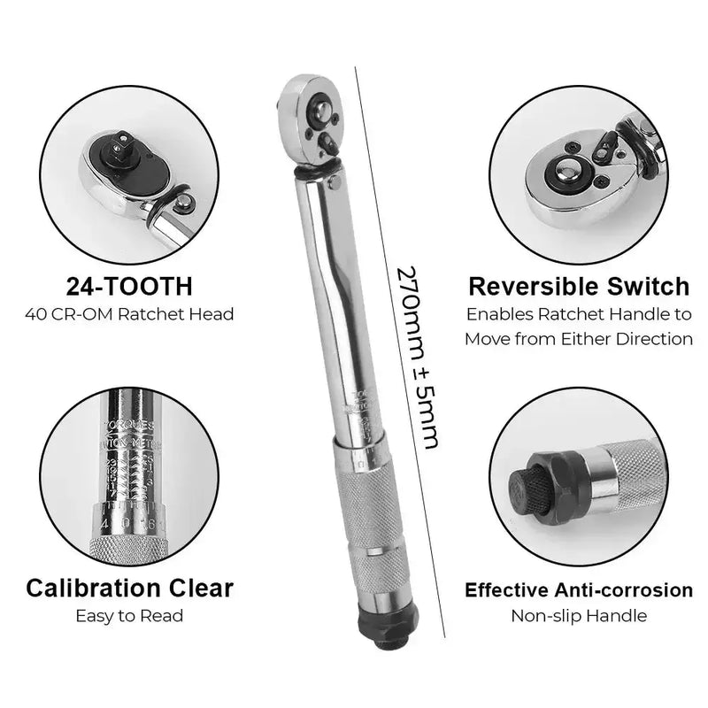 1/4″ Adjustable Torque Wrench 5–25 N·m with 3/8″ Adapter by Habicare