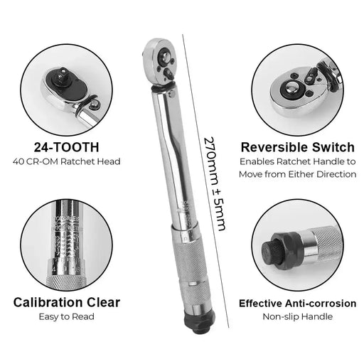 1/4″ Adjustable Torque Wrench 5–25 N·m with 3/8″ Adapter by Habicare