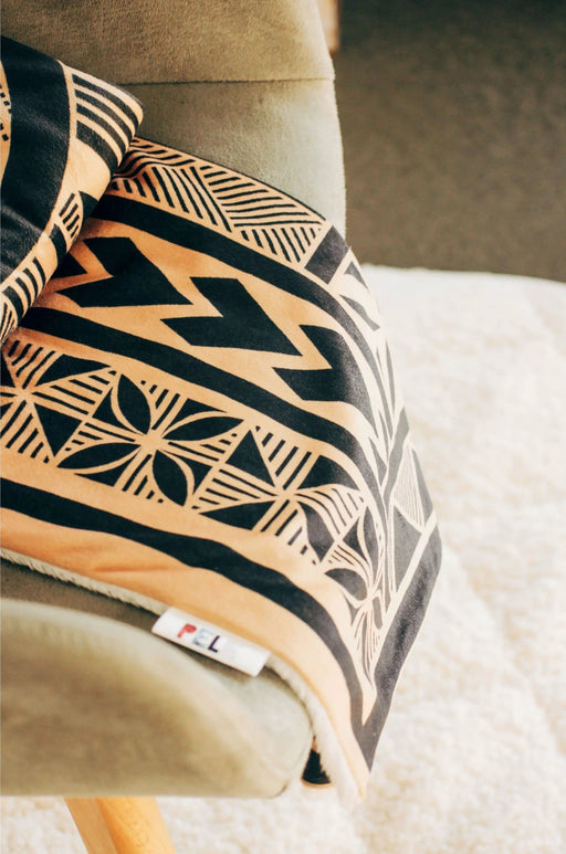 PELE PELE Minky Bassy Minky Receiving Blanket With Caramel And Black Polynesian Pattern Bassy Minky Receiving Blanket Caramel And Black Pattern