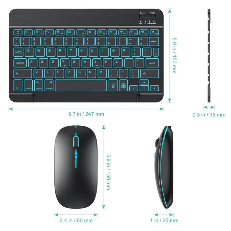 Backlit Bluetooth Keyboard & Mouse Set for iOS, Android & Windows Devices by Habicare