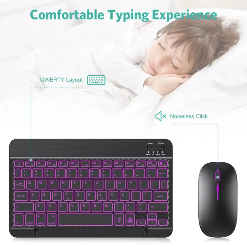 Backlit Bluetooth Keyboard & Mouse Set for iOS, Android & Windows Devices by Habicare