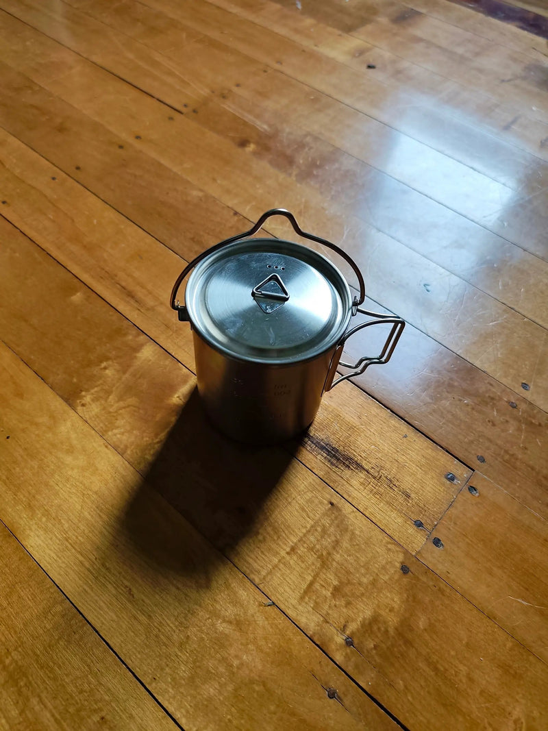 750ml Stainless Steel Camp Cook Pot with Lid & Hanging Hook - Fire & Gas Compatible by Mead's Supply & Equipment Outfitters limited
