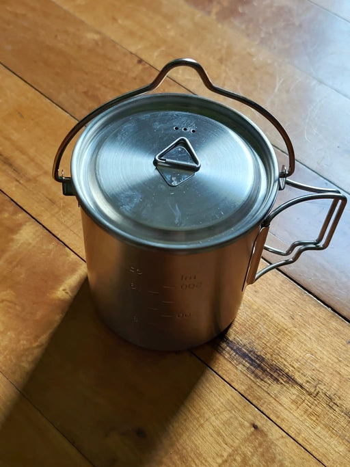 750ml Stainless Steel Camp Cook Pot with Lid & Hanging Hook - Fire & Gas Compatible by Mead's Supply & Equipment Outfitters limited