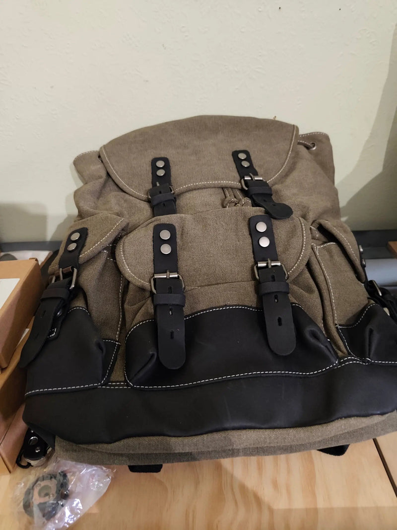 Waxed Canvas Leather Backpack Retro Heritage Rucksack Travel Adventure Pack