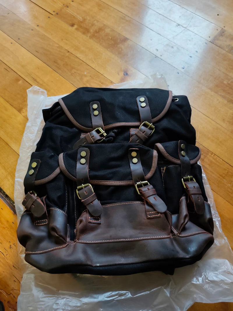 Waxed Canvas Leather Backpack Retro Heritage Rucksack Travel Adventure Pack