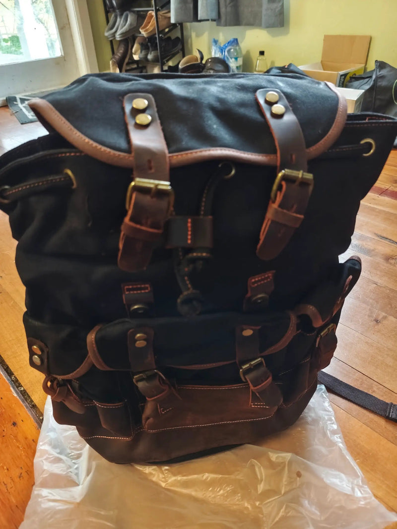 Waxed Canvas Leather Backpack Retro Heritage Rucksack Travel Adventure Pack