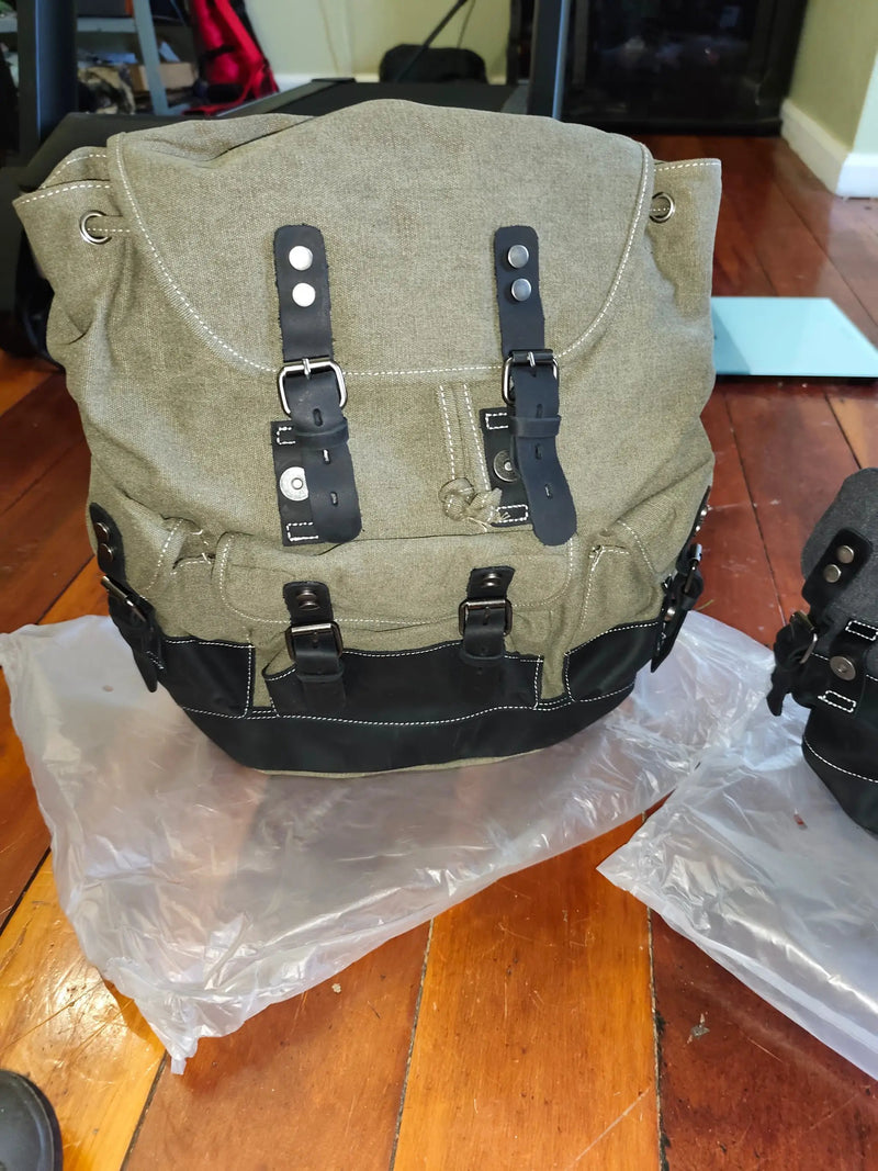 Waxed Canvas Leather Backpack Retro Heritage Rucksack Travel Adventure Pack