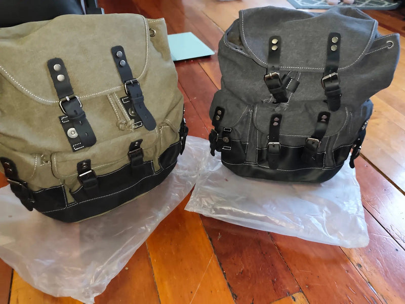 Waxed Canvas Leather Backpack Retro Heritage Rucksack Travel Adventure Pack