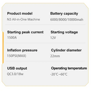 12V 10000mAh Multi-Function Car Jump Starter with Air Compressor & Wireless Power Bank by Habicare