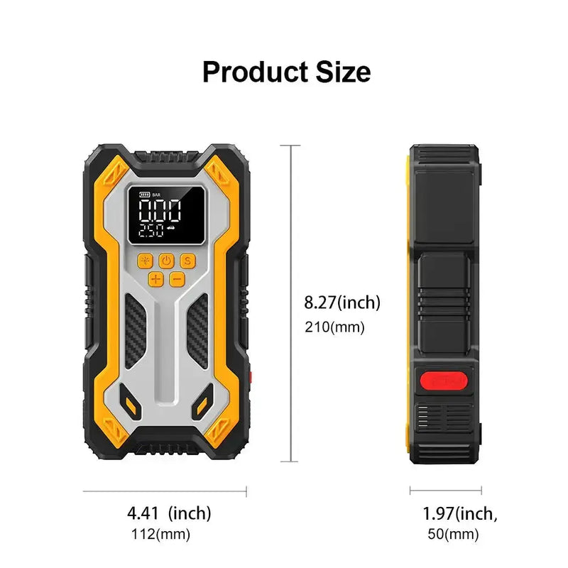 12V 10000mAh Multi-Function Car Jump Starter with Air Compressor & Wireless Power Bank by Habicare
