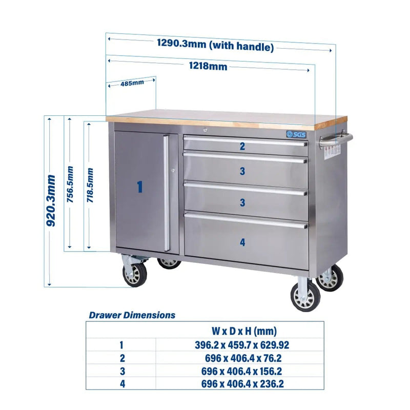 Kiwi Grab Kiwi Grab 48 inch Stainless Steel 4 Drawer Work Bench tool chest Tool Box Chest Cabinet 48 inch Stainless Steel 4 Drawer Work Bench tool chest Tool Box Chest Cabinet