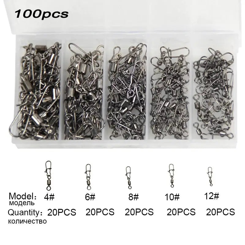 NZ Diver Fishing Tackle Stainless Steel Fishing Swivel Snap Set Box With Rolling Connectors 4 6 8 12 Stainless Steel Fishing Swivel Snap Set Box 4 6 8 12