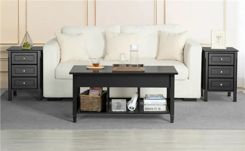 2x Side Table Nightstand End Table 3-drawer Side Table by Yaheetech
