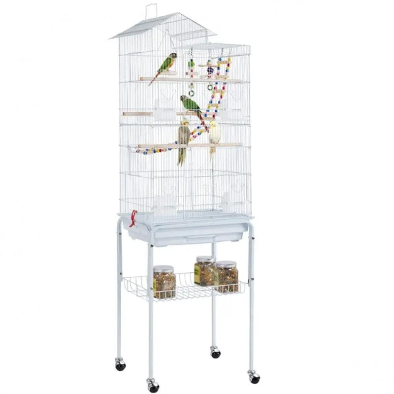 Rolling Metal Bird Cage with Detachable Stand Toys Included by Yaheetech