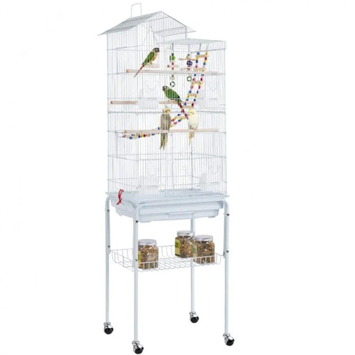 Rolling Metal Bird Cage with Detachable Stand Toys Included by Yaheetech