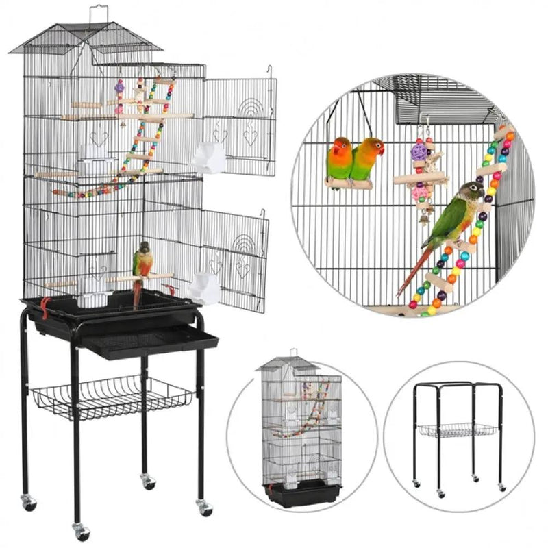Rolling Metal Bird Cage with Detachable Stand by Yaheetech