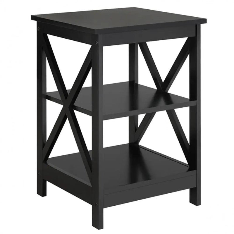 3 Tier Wood X Shape Bedside End Table Storage Cabinet Night Stand by Yaheetech