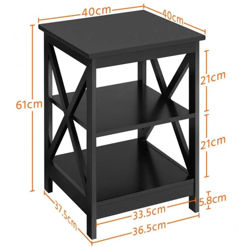 3 Tier Wood X Shape Bedside End Table Storage Cabinet Night Stand by Yaheetech