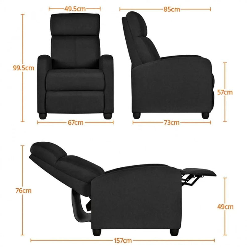 Yaheetech Black Fabric Recliner Chair – Plush Manual Reclining Armchair with Footrest Black Fabric Recliner Chair – Plush Manual Reclining Armchair with Footrest