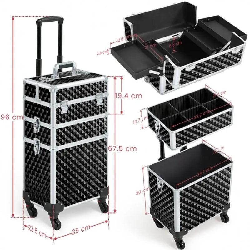 3-in-1 Rolling Makeup Train Case Portable Cosmetic Trolley by Yaheetech