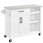 Kitchen Trolley Kitchen Island Cart with Stainless Steel Top & Storage by Yaheetech